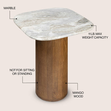Kaito 18" Rustic Minimalist Marble/Wood Accent Table